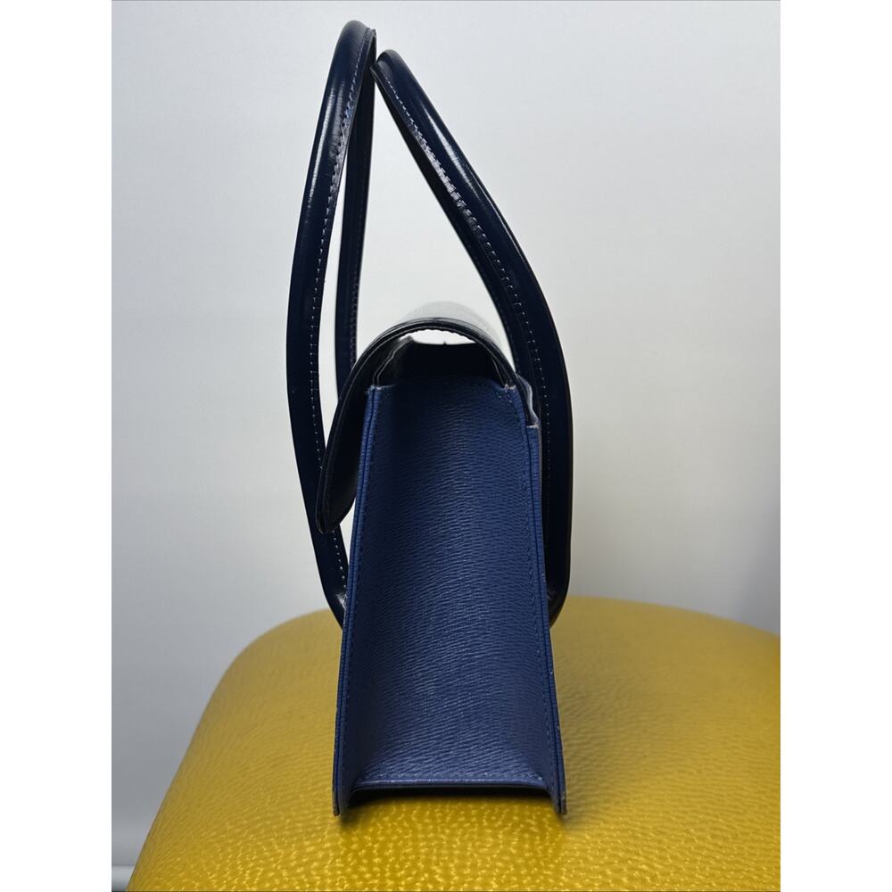 Burberry Hand Bag Leather Blue Navy Gold Auth - Picture 2 of 13